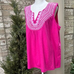 Brand New Susan Graver Pink Embroidered Tank Top